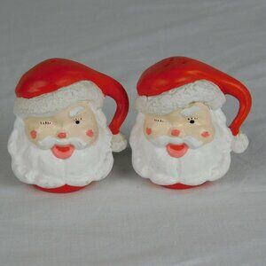 Winking Santa Claus Head Salt Pepper Shaker Set Vintage Christmas NO Stoppers 2"